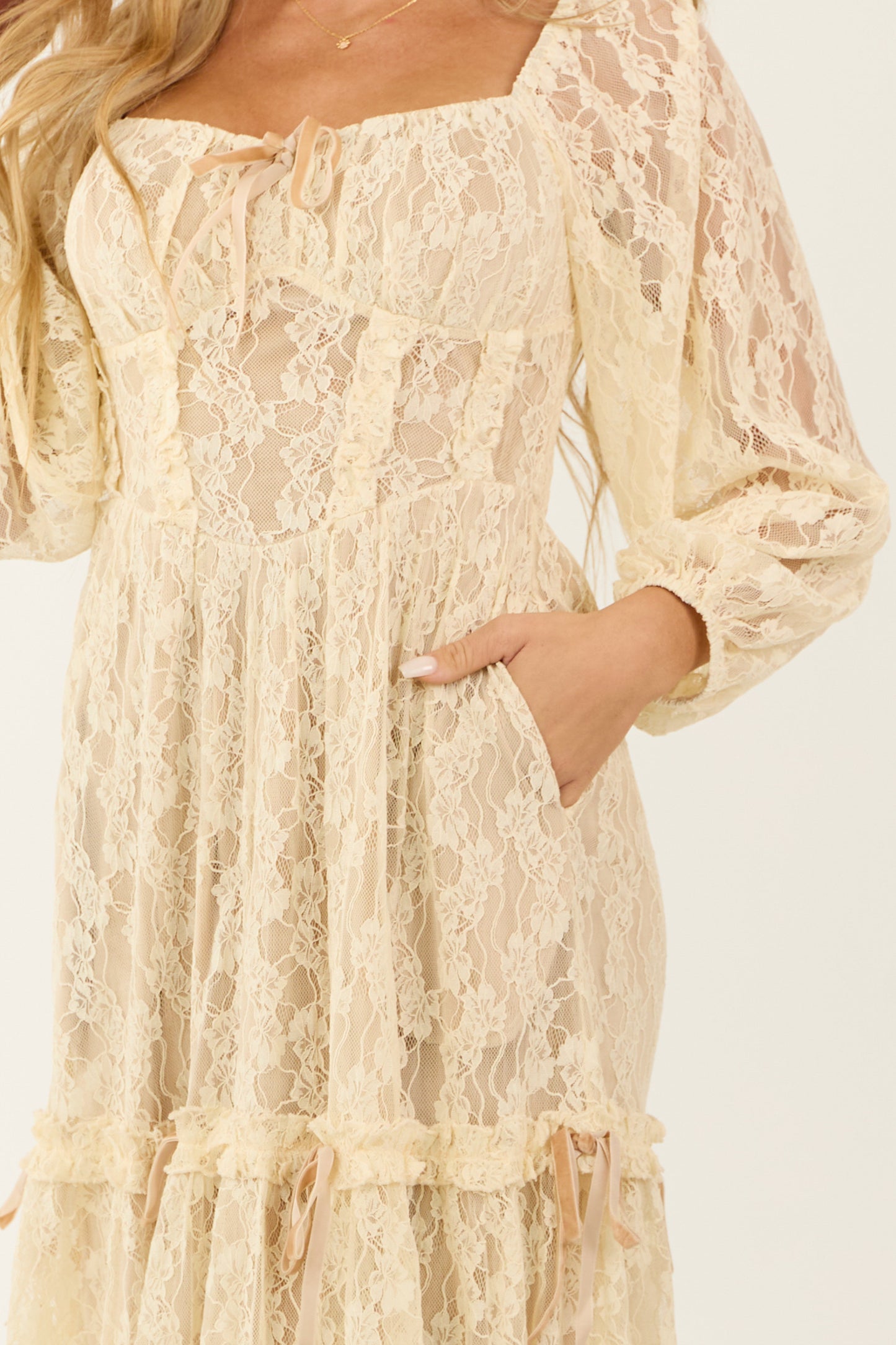 Almond Lace Corset Style Maxi Dress