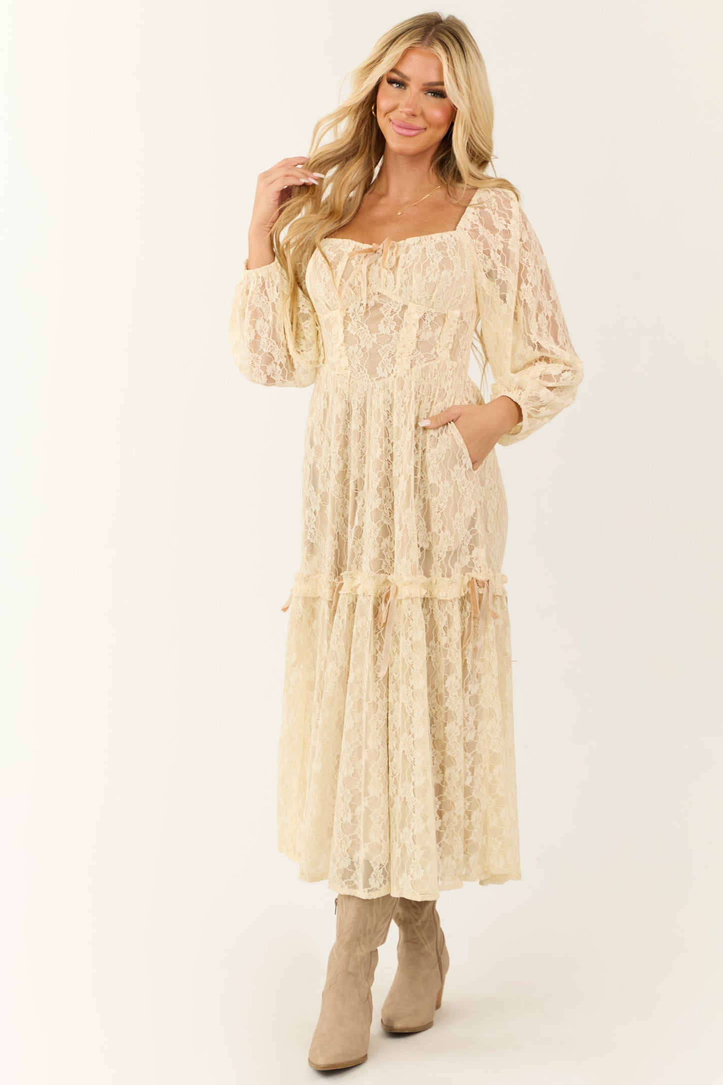 Almond Lace Corset Style Maxi Dress