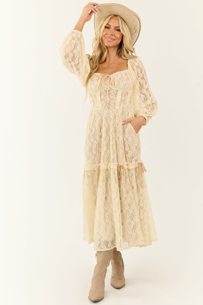 Almond Lace Corset Style Maxi Dress