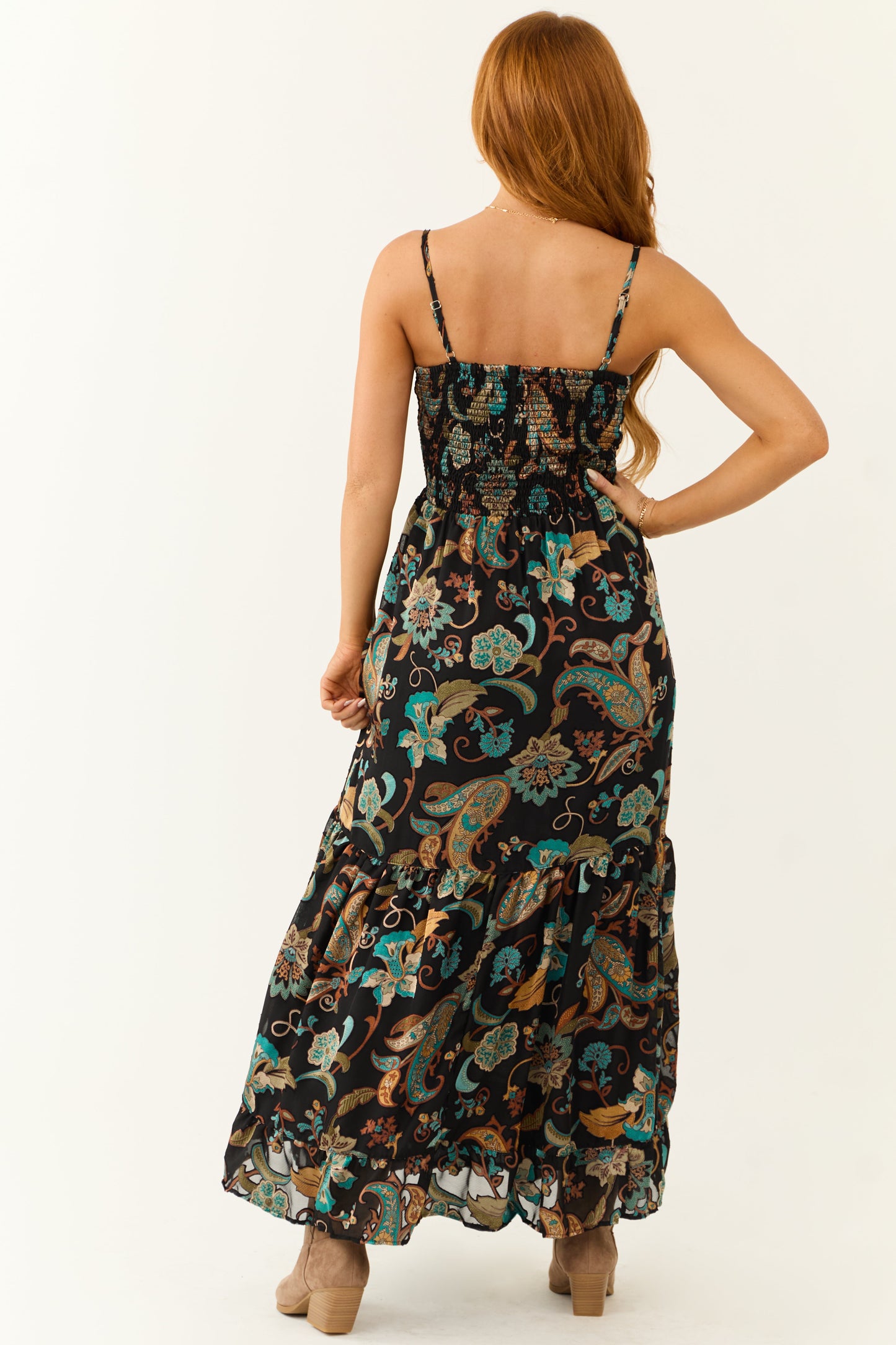 Black Paisley Pattern Cut Out Maxi Dress