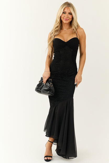 Black Sleeveless Asymmetrical Hem Maxi Dress