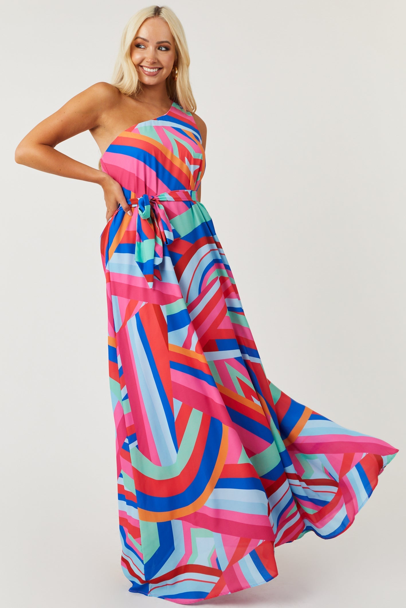 Flying Tomato Bubblegum Print One Shoulder Maxi Dress