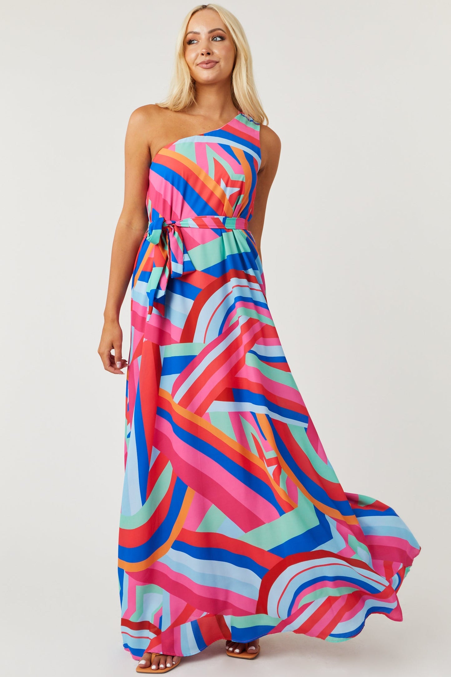 Flying Tomato Bubblegum Print One Shoulder Maxi Dress