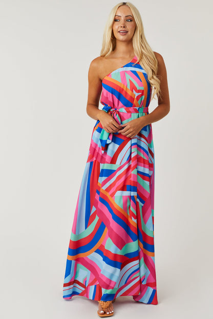 Flying Tomato Bubblegum Print One Shoulder Maxi Dress