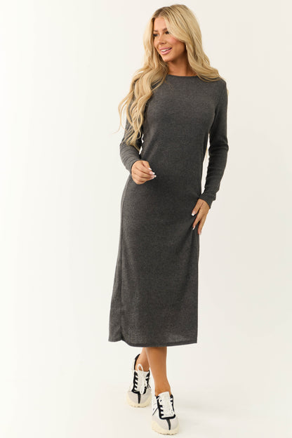 Charcoal Lightweight Knit Long Sleeve Maxi Dress