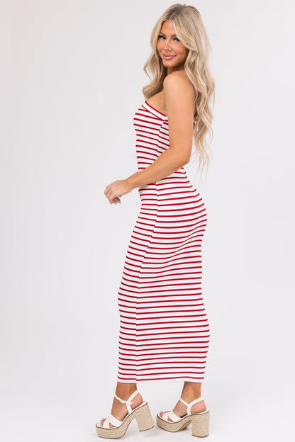 Cherry and White Striped One Shoulder Dress