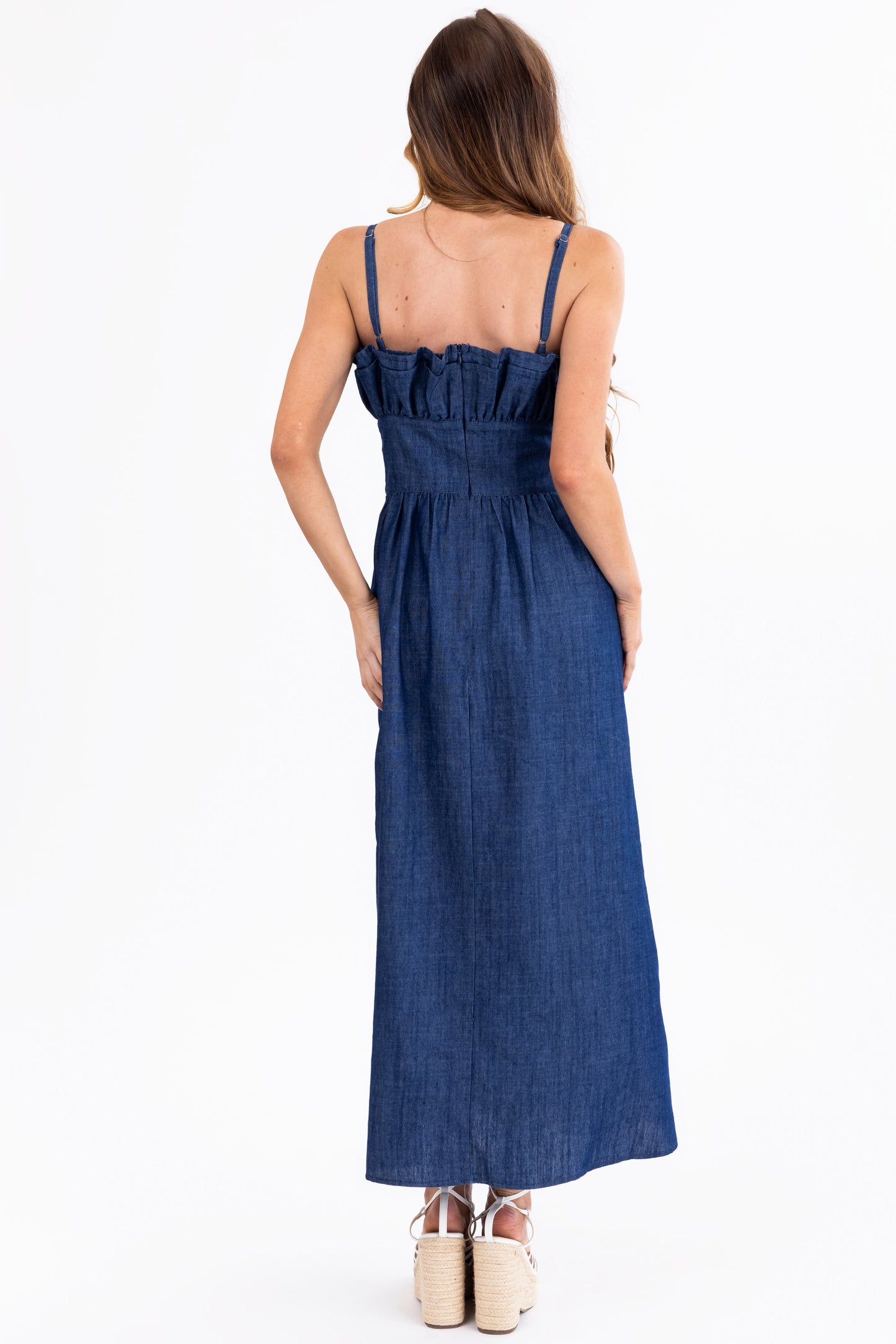 Dark Wash Denim Sleeveless Maxi Dress