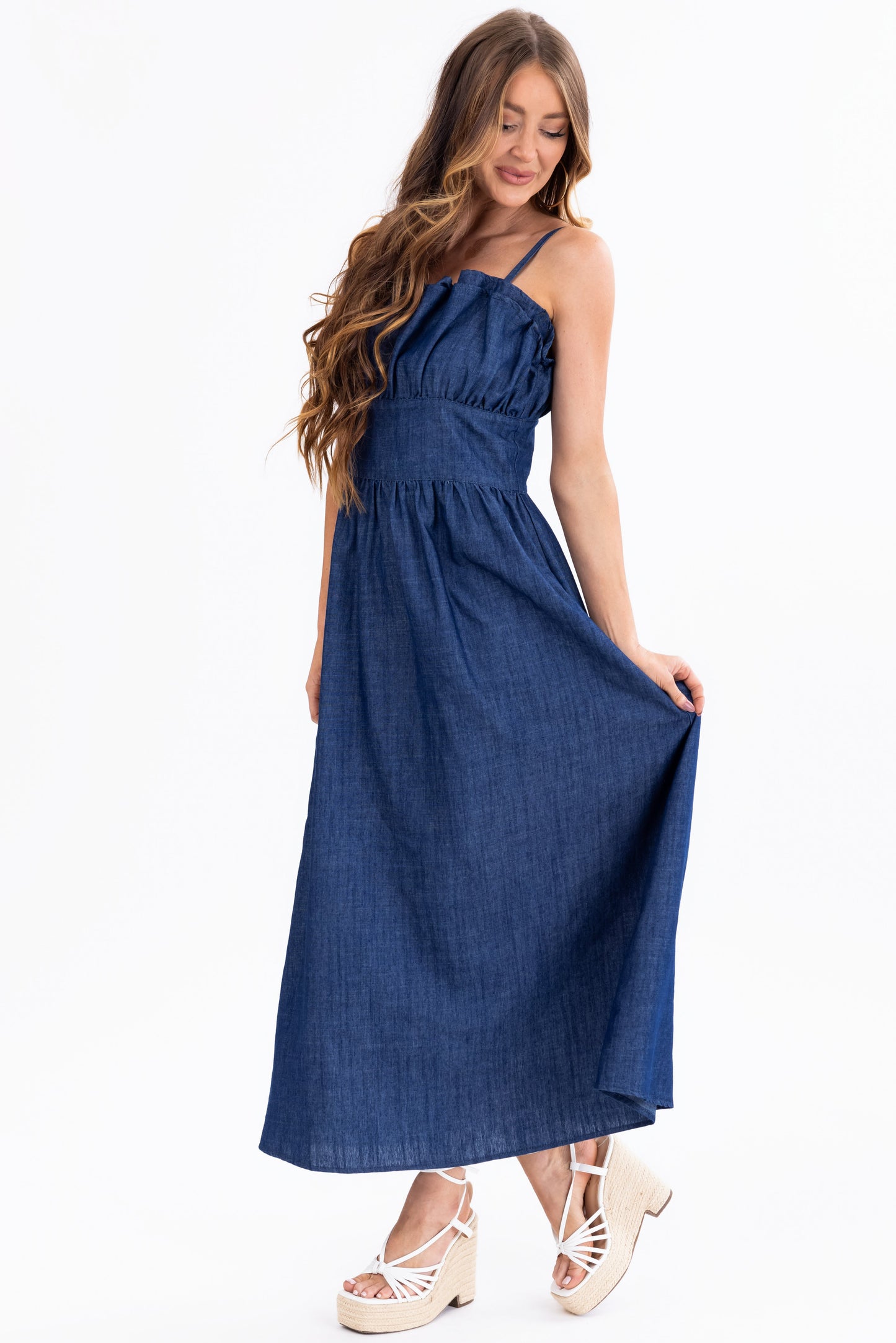 Dark Wash Denim Sleeveless Maxi Dress