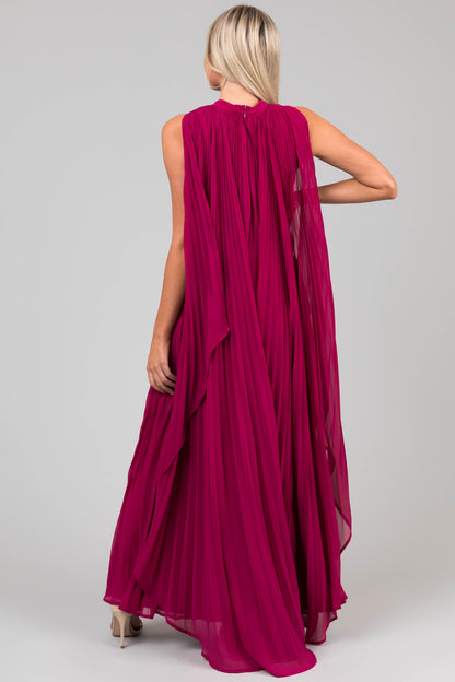 Flying Tomato Mulberry Pleated Maxi Dress with Cape