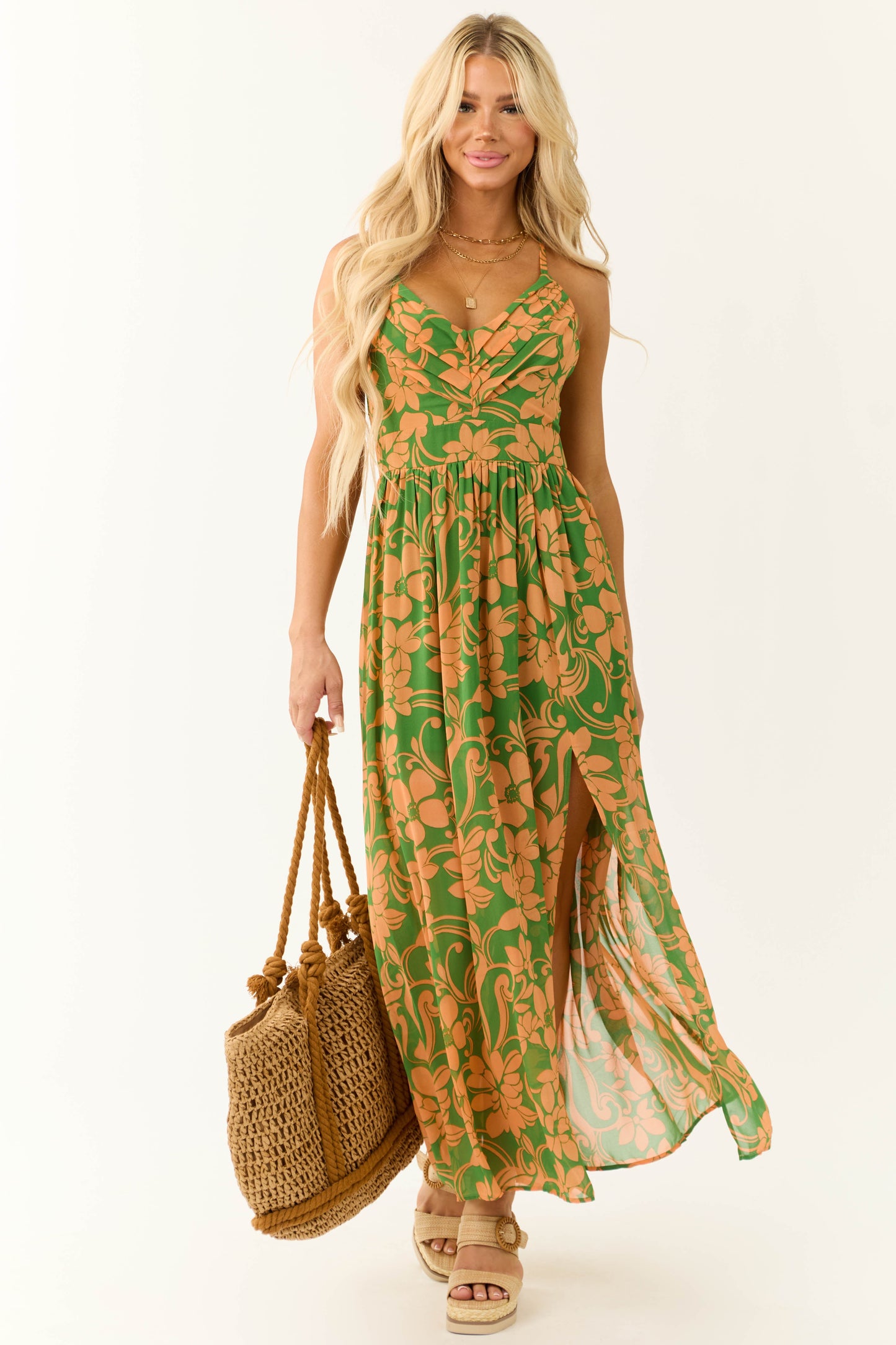 Jade and Melon Floral Print Maxi Dress