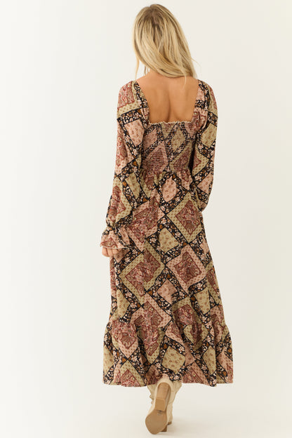 Oatmeal Patchwork Square Neck Maxi Dress