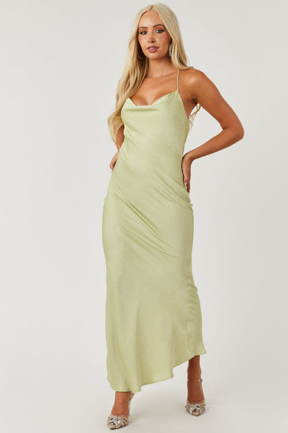 Pistachio Textured Cowl Neckline Maxi Dress