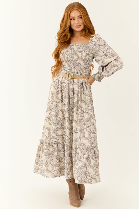 Vanilla Floral Print Square Neck Maxi Dress