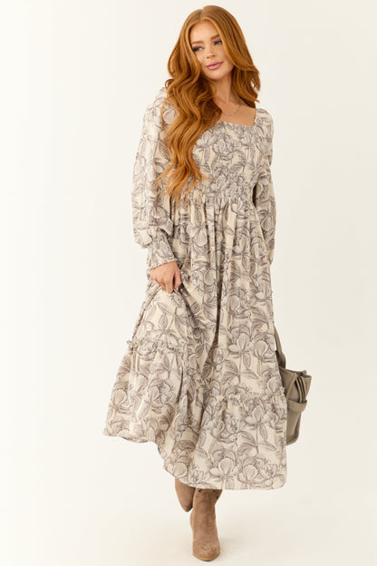 Vanilla Floral Print Square Neck Maxi Dress