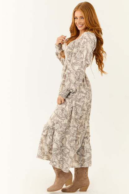 Vanilla Floral Print Square Neck Maxi Dress